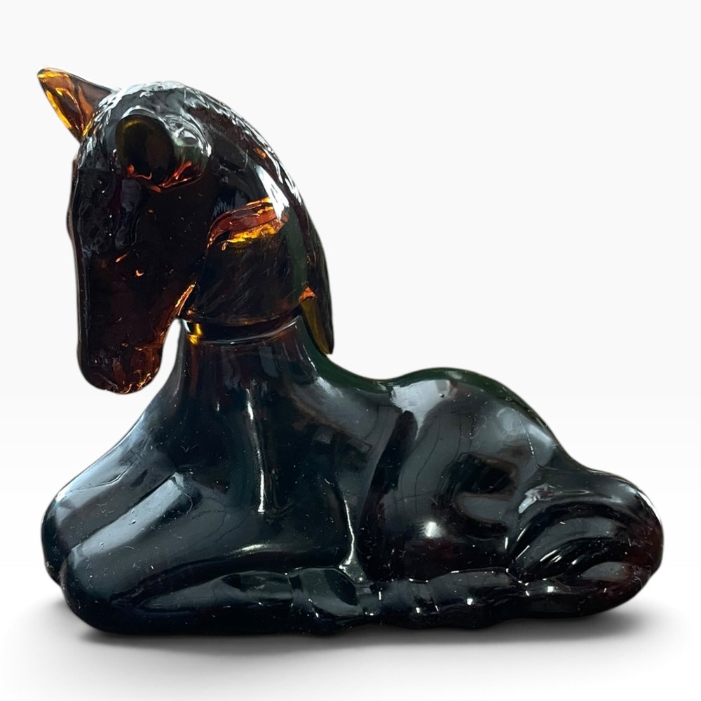 Vintage Avon Gentle Foal Sun Blossoms Cologne Amber Glass Horse Perfume Bottle